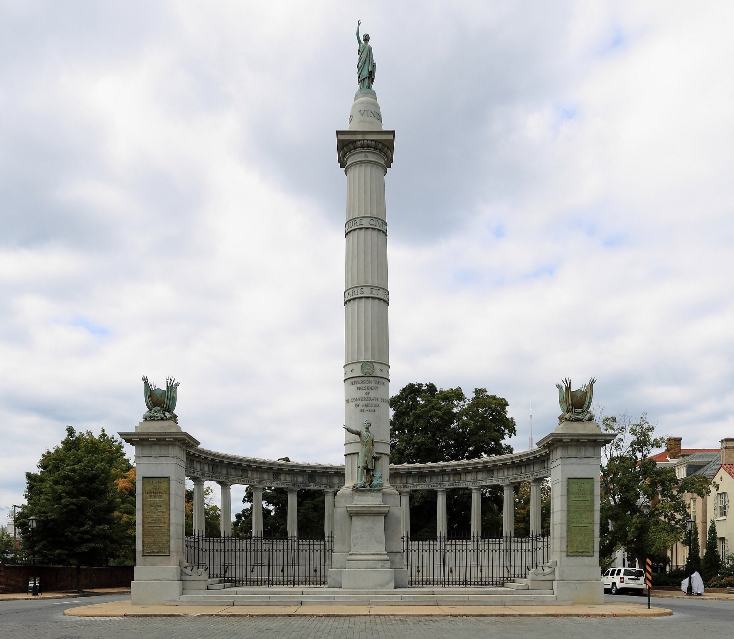 This memorial for Confederate president Jefferson Davis in Richmond, Virginia, was toppled by protesters during Black Lives Matter protests in June 2020. Wikipedia