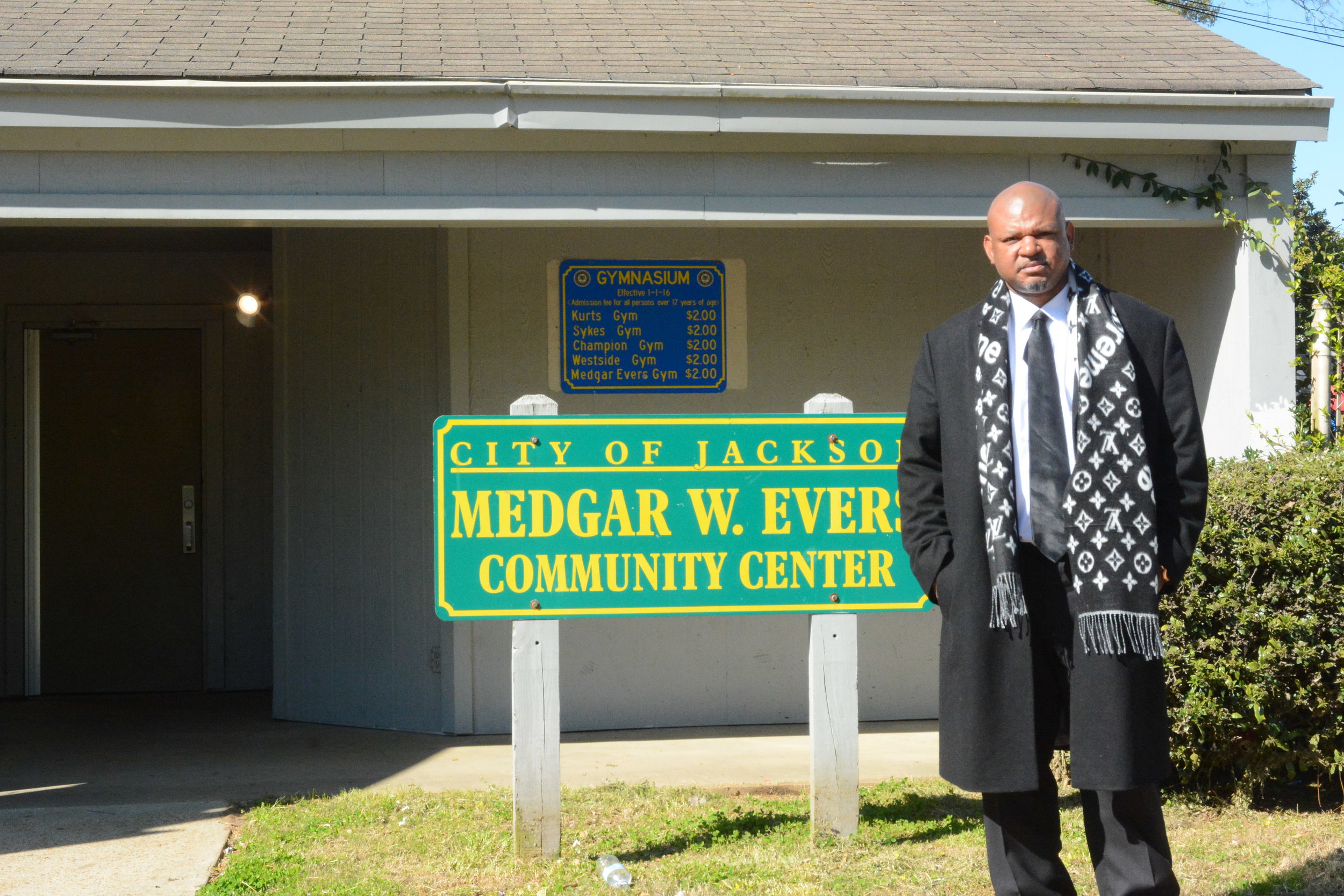 Robert Davis, a community advocate in Jackson, Miss., and a former high-ranking gang leader, is negotiating with the city to lease the long-shuttered Medgar Evers Community Center in his neighborhood and turn it into a library and learning center where he and fellow Better Men Society members can mentor at-risk youth.   Justin Vicory/Mississippi Center for Investigative Reporting